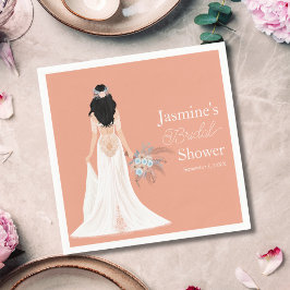 Boho Zwarte Haren Bruid Met Bloemen Servet