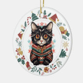 Boho Zwarte Kat in Winter Sweater Kerstmis Keramisch Ornament (Links)
