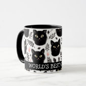 Boho zwarte katten en bladeren kat mam mok (Voorkant links)