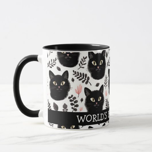 Boho Zwarte Katten en Bladeren Kat Moeder Mok (Links)