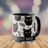 Boho Zwarte Katten en Bladeren Kat Moeder Mok
