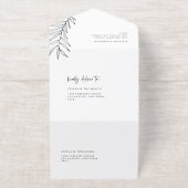 Boho Zwarte Minimalistische Blad Bruiloft All In One Uitnodiging (Buiten)