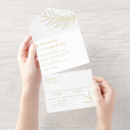 Boho Zwarte Minimalistische Blad Bruiloft All In One Uitnodiging