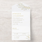 Boho Zwarte Minimalistische Blad Bruiloft All In One Uitnodiging (Binnenkant)