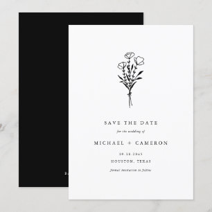 Boho Zwarte Minimalistische Botanische Boeket Save The Date