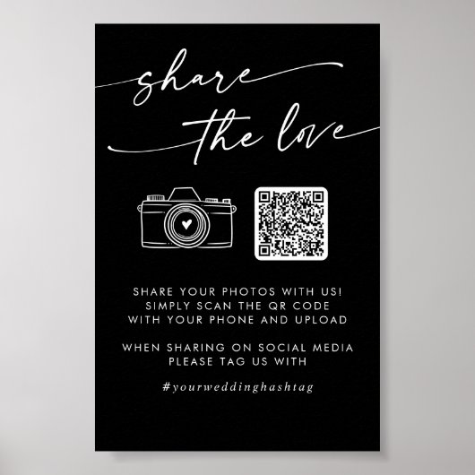 Boho Zwarte Trouw Share the Love QR Code Poster (Voorkant)