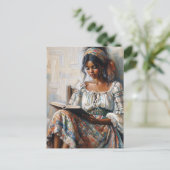 Boho Zwarte Vrouw Leest Boheemse Briefkaart (Staand voorkant)