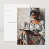 Boho Zwarte Vrouw Leest Boheemse Briefkaart (Voorkant / Achterkant)