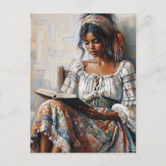 Boho Zwarte Vrouw Leest Boheemse Briefkaart (Voorkant)