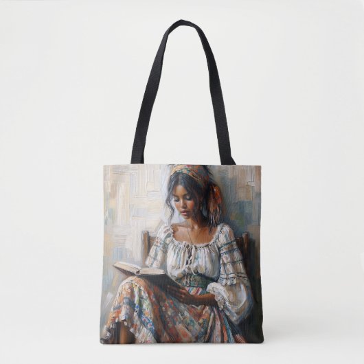 Boho Zwarte Vrouw Leest Tote Bag (Voorkant)