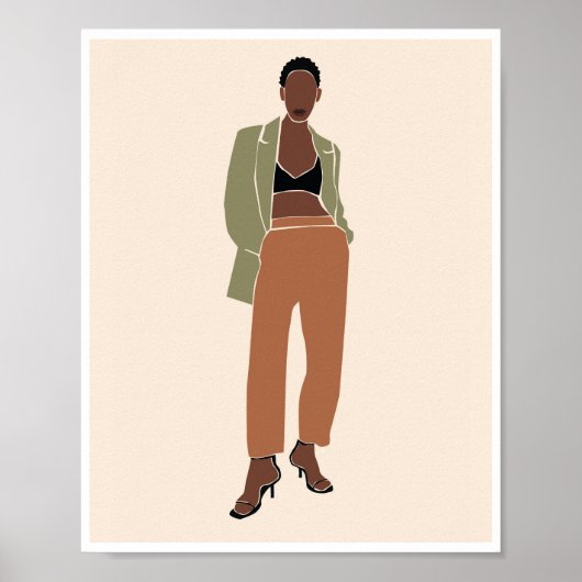 Boho Zwarte Vrouw Olijfgroene Blazer Modekunst Poster (Voorkant)
