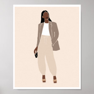 Boho Zwarte Vrouw Taupe Blazer Neutraal Outfit Kun Poster