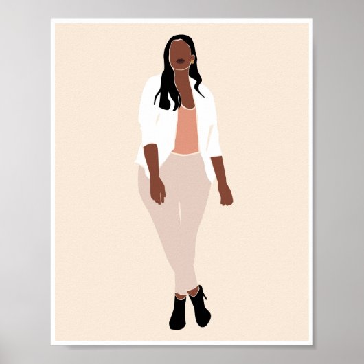 Boho Zwarte Vrouw Witte Blazer Mode Kunst Poster (Voorkant)