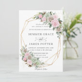 BohoChic Pink Brown Sage Green Floral Wedding Kaart (Staand voorkant)
