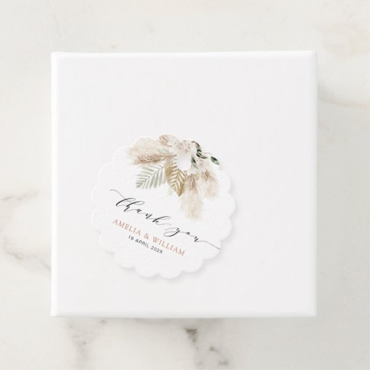 Bohomian pampas gras en groen bruiloft bedankjes labels (In situ)