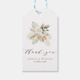 Bohomian pampas gras en groen bruiloft cadeaulabel