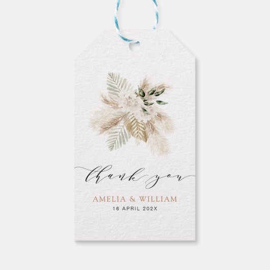 Bohomian pampas gras en groen bruiloft cadeaulabel (Achterkant)