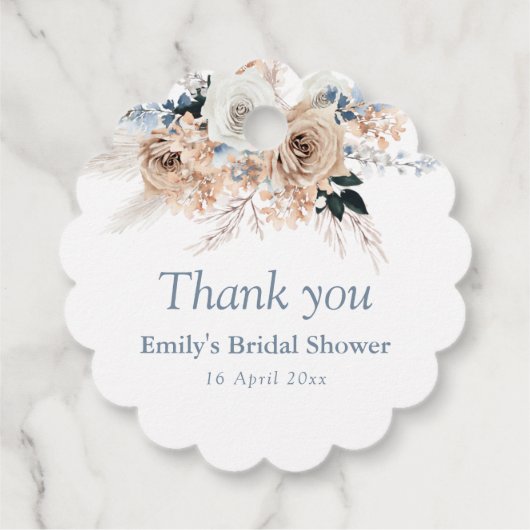 Bohomian Pampas Stoffig blauw vrijgezellenfeest Bedankjes Labels (Achterkant)