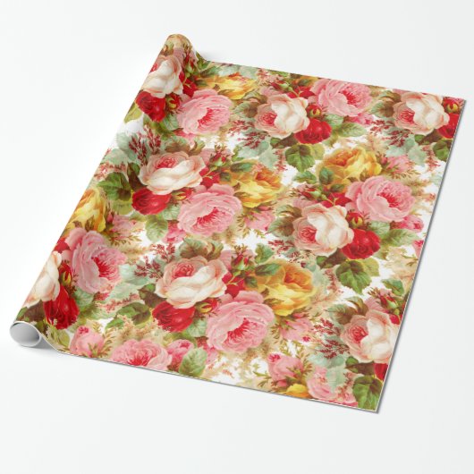 Bohomien roze rode roodroos floreel patroon cadeaupapier (Uitgerold)