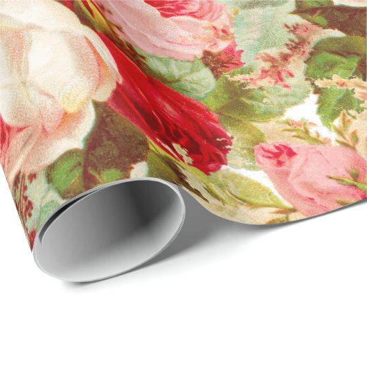 Bohomien roze rode roodroos floreel patroon cadeaupapier (Rol Hoek)