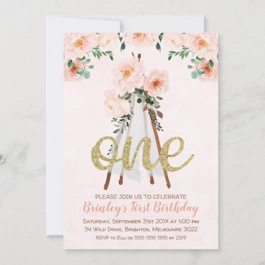 BohoTribal Teepee First Birthday Invitation Kaart (Voorkant)