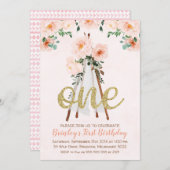 BohoTribal Teepee First Birthday Invitation Kaart (Voorkant / Achterkant)