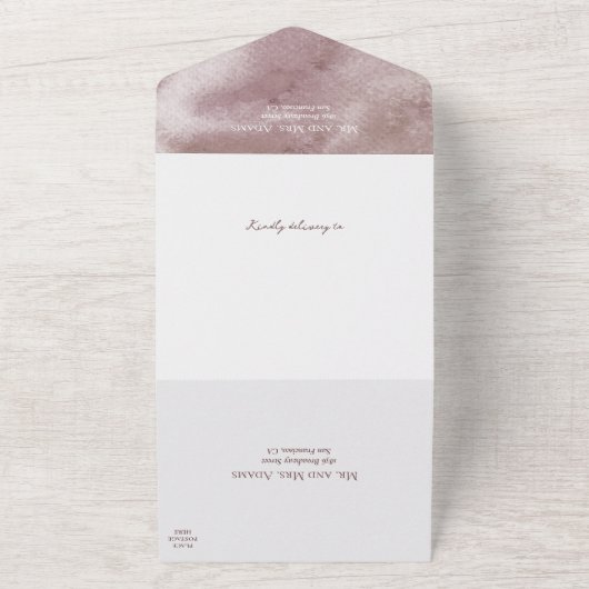 Bohse Waterverf bruine Tegel bruiloft All In One Uitnodiging (Buitenkant)