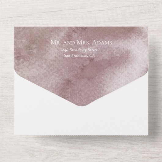 Bohse Waterverf bruine Tegel bruiloft All In One Uitnodiging (Achterkant)