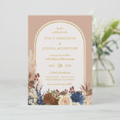 Bohse Waterverf Floral Pampas Wedding Kaart (Staand voorkant)