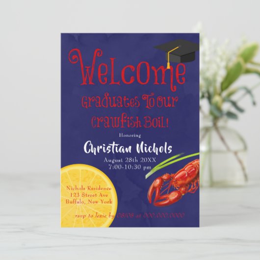 Boil Blue Graduation Party Invitation Kaart (Staand voorkant)