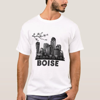Boise City Line Art Skyline - Zwart-wit Urba T-shirt