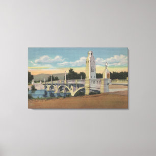 Boise, ID - Uitzicht van de Boise River Bridge Canvas Afdruk