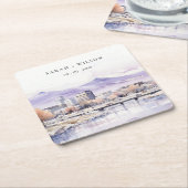 Boise, Idaho Aquarel Landschap Bruiloft Kartonnen Onderzetters (Schuin)
