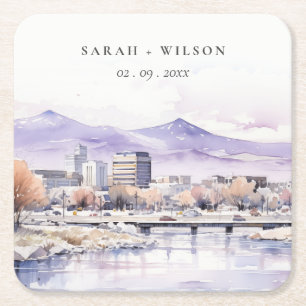 Boise, Idaho Aquarel Landschap Bruiloft Kartonnen Onderzetters