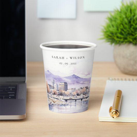 Boise, Idaho Aquarel Landschap Bruiloft Papieren Bekers (Insitu)