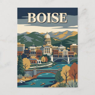 Boise Idaho Capitol Rivier Retro Vintage Poster Briefkaart