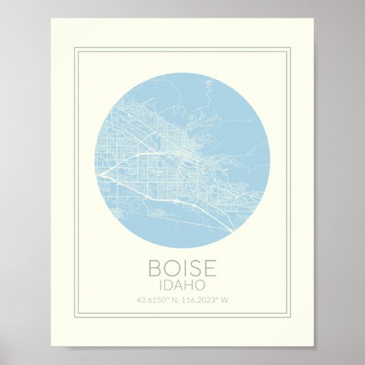 Boise Idaho Minimalistische Pastelblauwe Kaart Kun Poster (Voorkant)
