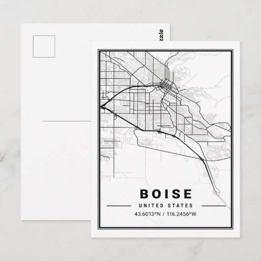 Boise Idaho USA Travel City Map Poster Briefkaart (Voorkant / Achterkant)