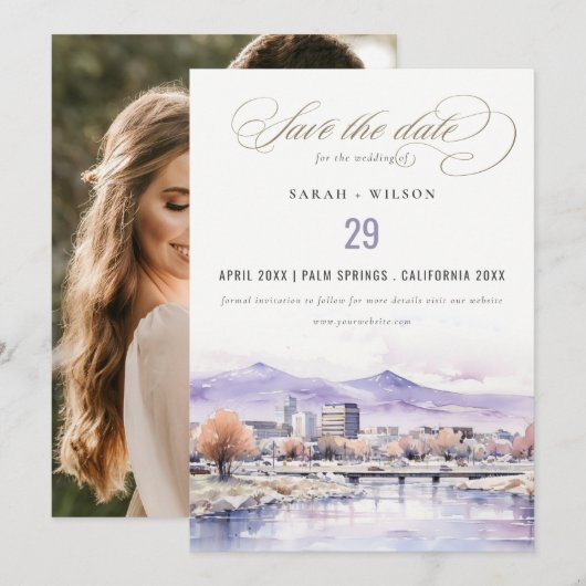 Boise, Idaho Watercolor Landscape Photo Wedding Save The Date (Voorkant / Achterkant)