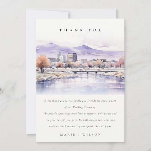 Boise, Idaho Watercolor Landscape Wedding Bedankkaart (Voorkant)