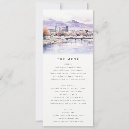 Boise, Idaho Watercolor Landscape Wedding Menu Kaart (Voorkant)