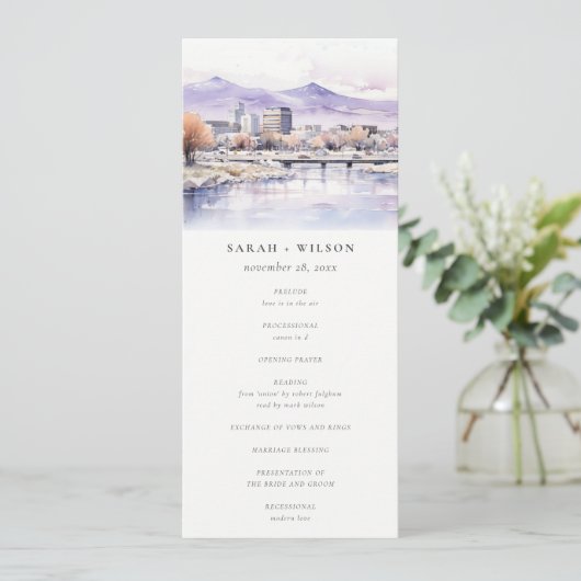 Boise, Idaho Watercolor Landscape Wedding Program Kaart (Staand voorkant)