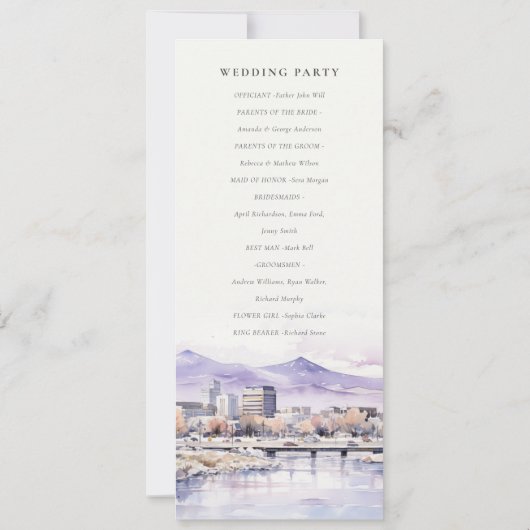 Boise, Idaho Watercolor Landscape Wedding Program Kaart (Achterkant)