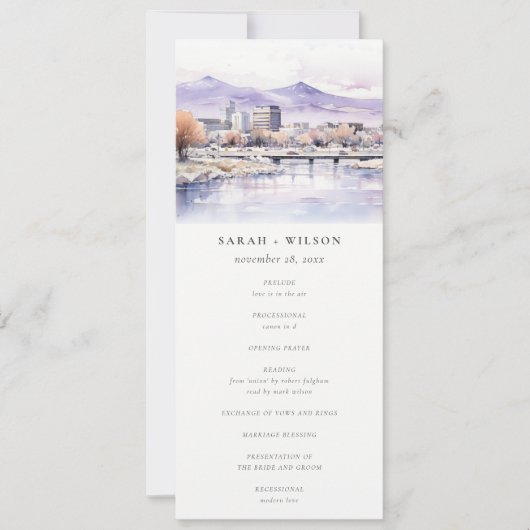 Boise, Idaho Watercolor Landscape Wedding Program Kaart (Voorkant)