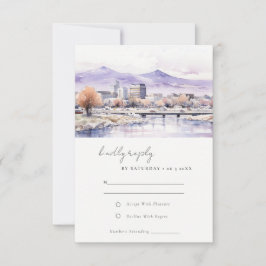 Boise, Idaho Watercolor Landscape Wedding RSVP Kaartje