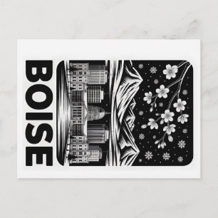 Boise Silhouette Zwart en Wit Houtsnede Winter  Briefkaart
