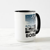 Boise Silhouette Zwart en Wit Houtsnede Winter Mok (Voorkant rechts)