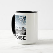 Boise Silhouette Zwart en Wit Houtsnede Winter Mok (Voorkant links)