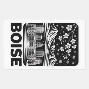 Boise Silhouette Zwart en Wit Houtsnede Winter Rechthoekige Sticker