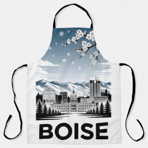 Boise Silhouette Zwart en Wit Houtsnede Winter Schort